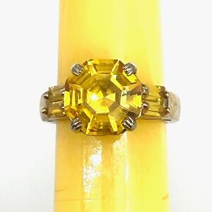 Gold washed Sterling .925 Citrine Glass Ring Sz. 5